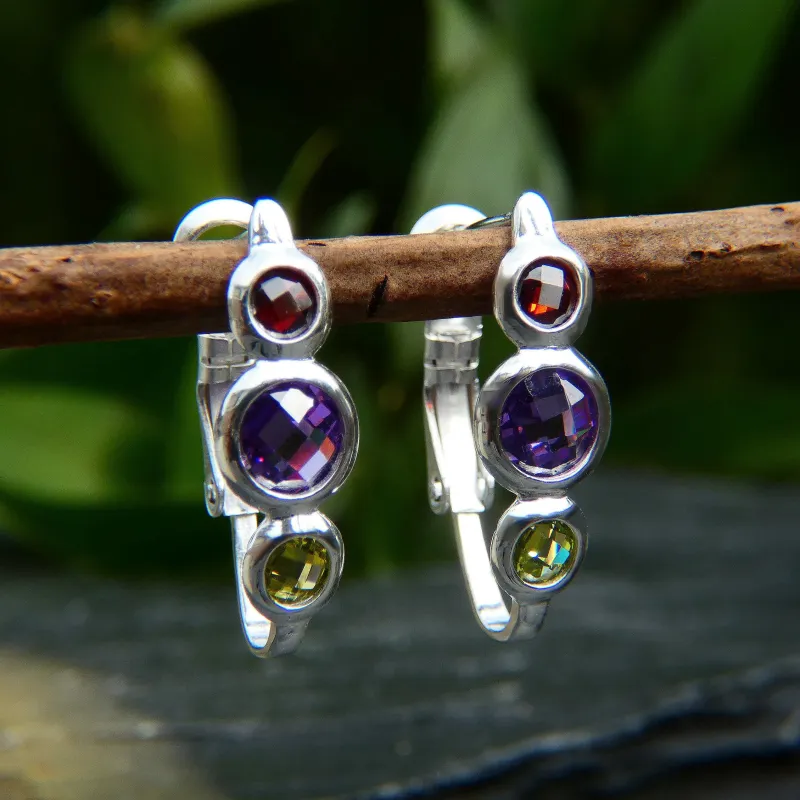 Vera & Co Sterling Silver Trio Stone Multicolor CZ Huggie Women's Earring sold by Zulily