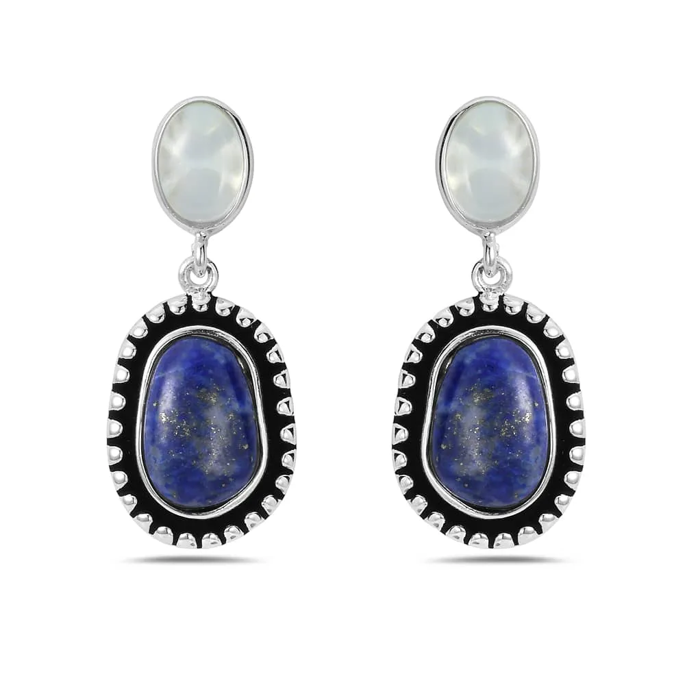 Vera & Co Sterling Silver Oval Blue Agate with Free Shape Blue Lapis Drop Women's Earring sold by Zulily product image thumbnail 3