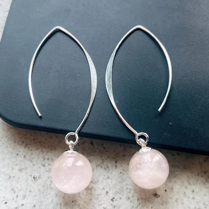Vera & Co Sterling Silver Rose Quartz Beads Drops with Arc Line Women's Earring sold by Zulily