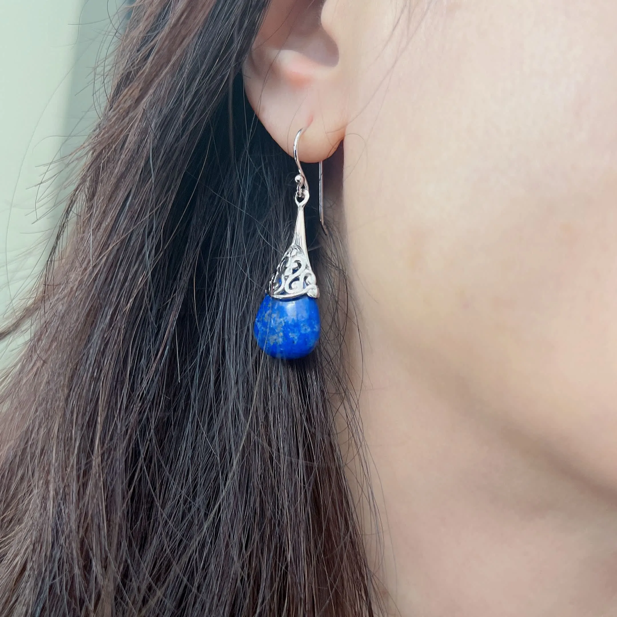 Vera & Co Sterling Silver Triangle Blue Lapis Filigree Cap Women's Earring sold by Zulily product image thumbnail 2