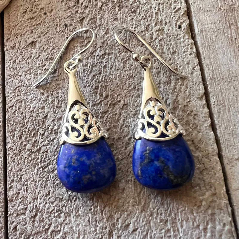 Vera & Co Sterling Silver Triangle Blue Lapis Filigree Cap Women's Earring sold by Zulily