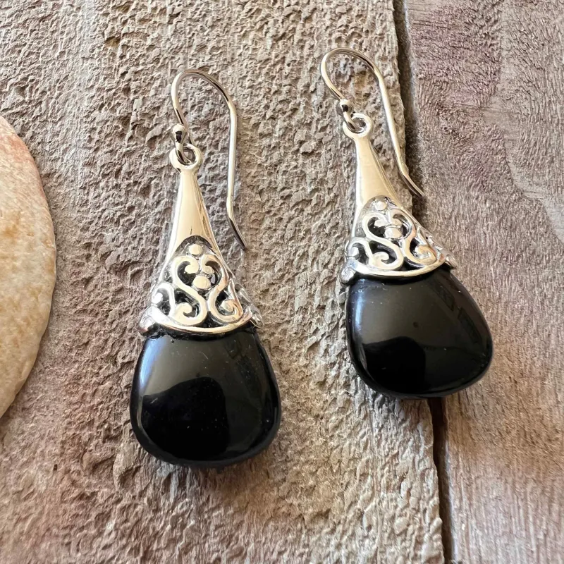 Vera & Co Sterling Silver Triangle Black Onyx Filigree Cap Women's Earring sold by Zulily