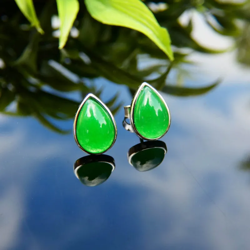 Vera & Co Sterling Silver Teardrop Green Jade Stud Women's Earring sold by Zulily