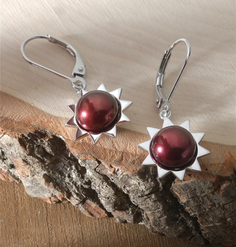 Vera & Co Sterling Silver Sun Drop with Dyed Red Freshwater Pearl Women's Earring sold by Zulily