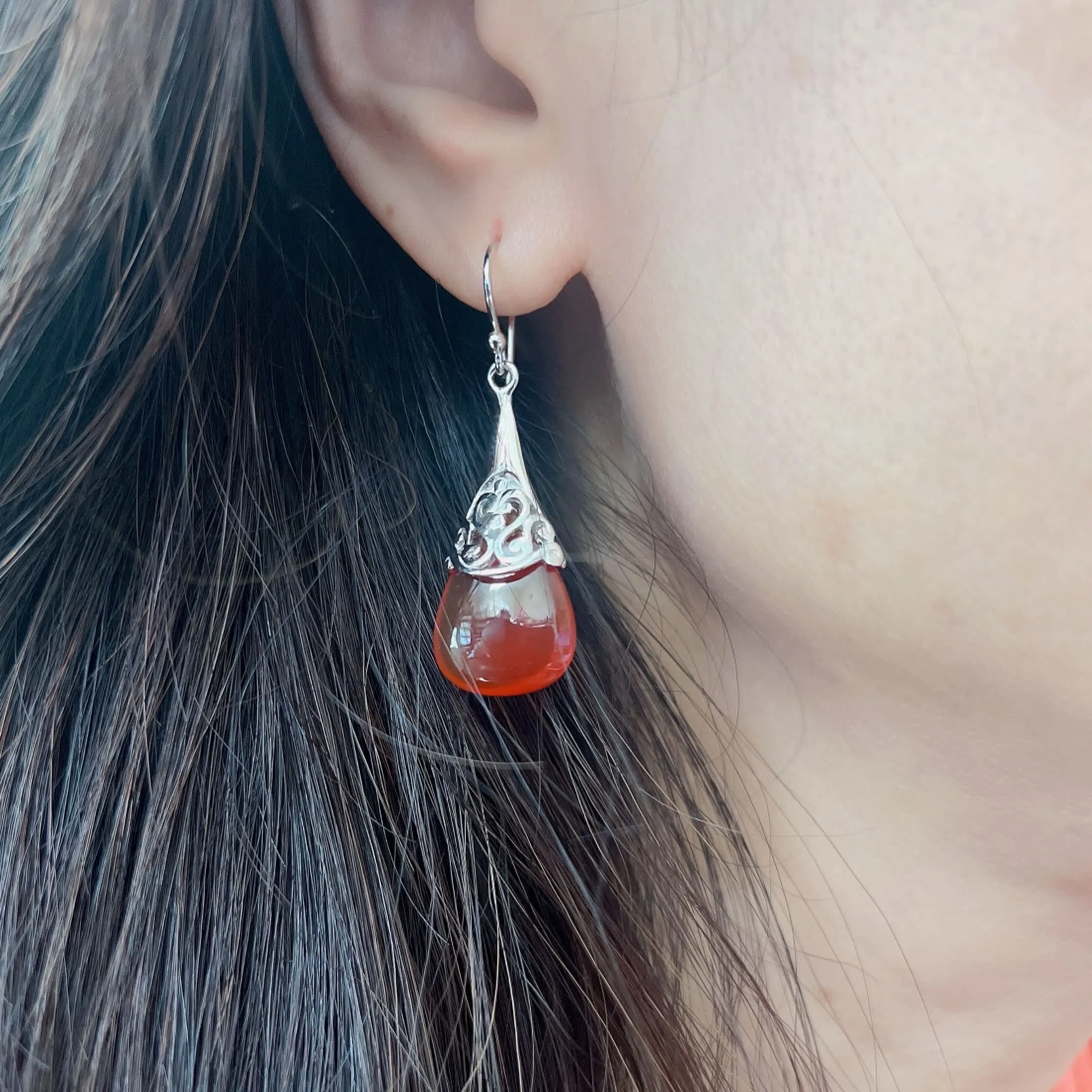 Vera & Co Sterling Silver Triangle Red Carnelian Filigree Cap Women's Earring sold by Zulily product image thumbnail 2
