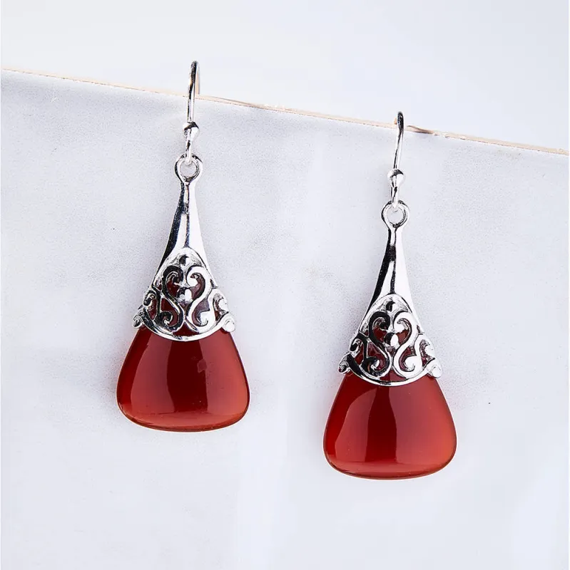 Vera & Co Sterling Silver Triangle Red Carnelian Filigree Cap Women's Earring sold by Zulily