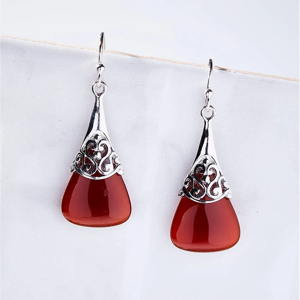 Vera & Co Sterling Silver Triangle Red Carnelian Filigree Cap Women's Earring sold by Zulily