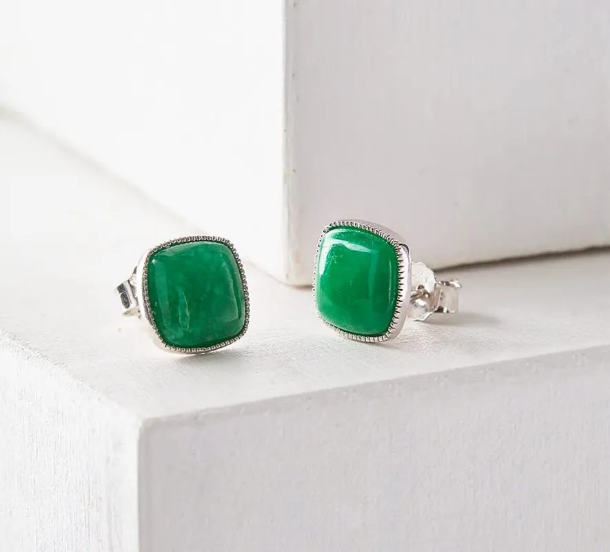 Vera & Co Sterling Silver Cushion Green Jade Stud Earring sold by Zulily