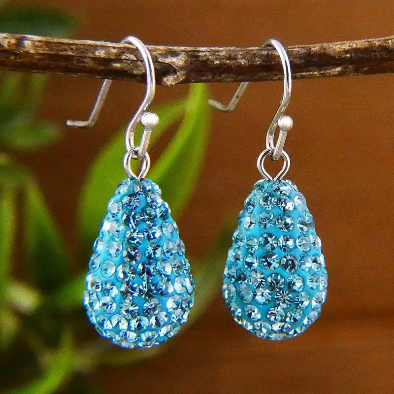 Vera & Co Sterling Silver Egg Shaped Light Blue Crystal Pave Dangle Women's Earrings sold by Zulily