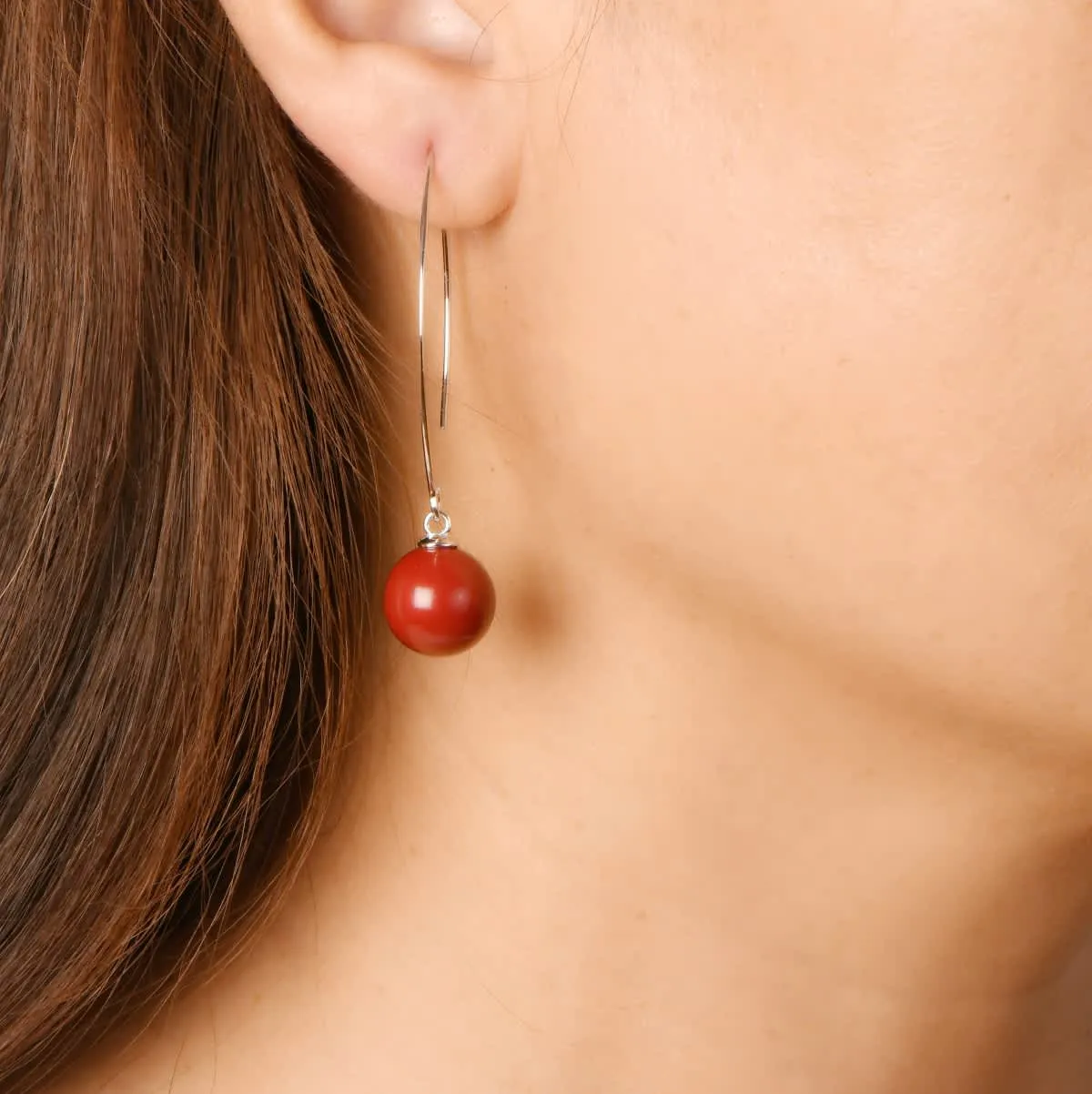 Vera & Co Sterling Silver Constructed Red Coral Beads Drops with Arc Line Women's Earring sold by Zulily product image thumbnail 2