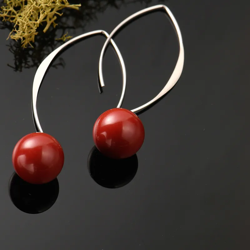Vera & Co Sterling Silver Constructed Red Coral Beads Drops with Arc Line Women's Earring sold by Zulily