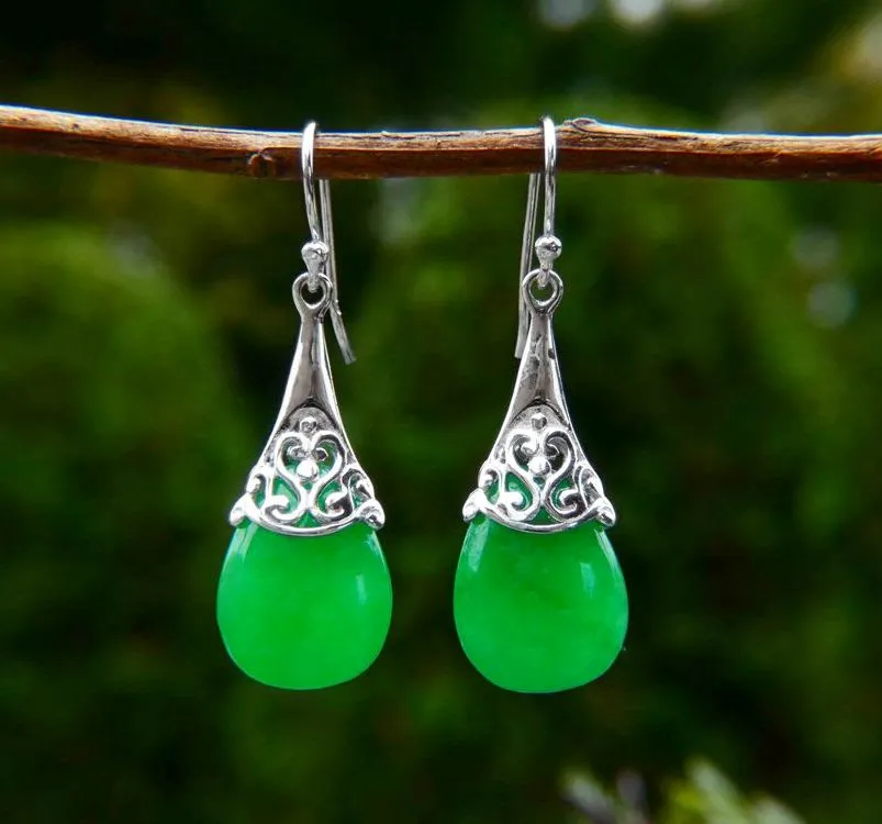Vera & Co Sterling Silver Triangle Green Jade Filigree Cap Women's Earring sold by Zulily