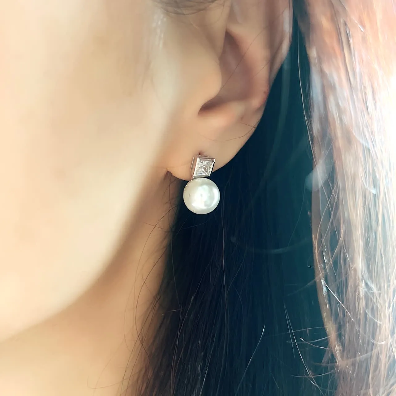 Vera & Co Women's Sterling Silver Faux White Pearl and CZ Post Earring sold by Zulily product image thumbnail 4