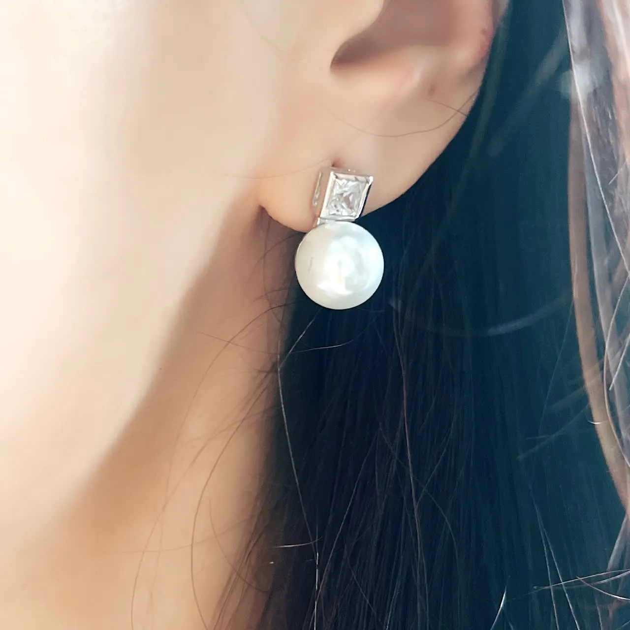 Vera & Co Women's Sterling Silver Faux White Pearl and CZ Post Earring sold by Zulily product image thumbnail 2