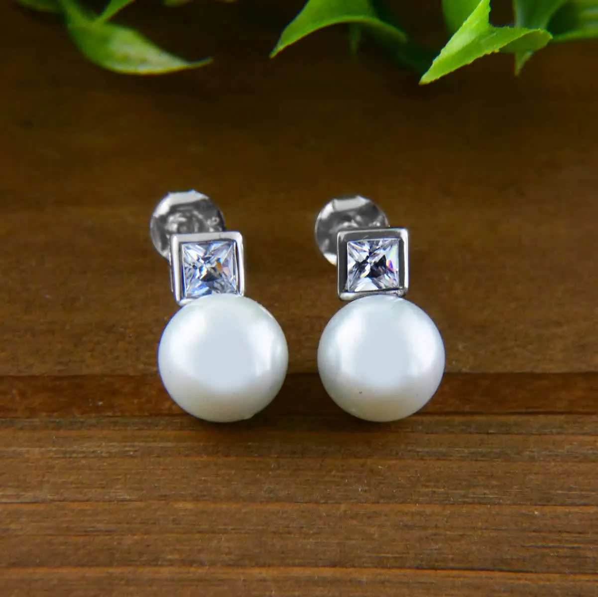 Vera & Co Women's Sterling Silver Faux White Pearl and CZ Post Earring sold by Zulily