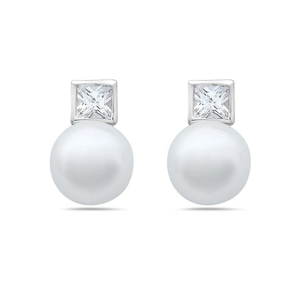 Vera & Co Women's Sterling Silver Faux White Pearl and CZ Post Earring sold by Zulily product image thumbnail 3