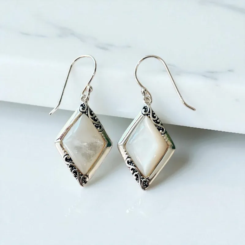 Vera & Co Rhombus Mother-of-Pearl Edged with Flowers Women's Earring sold by Zulily