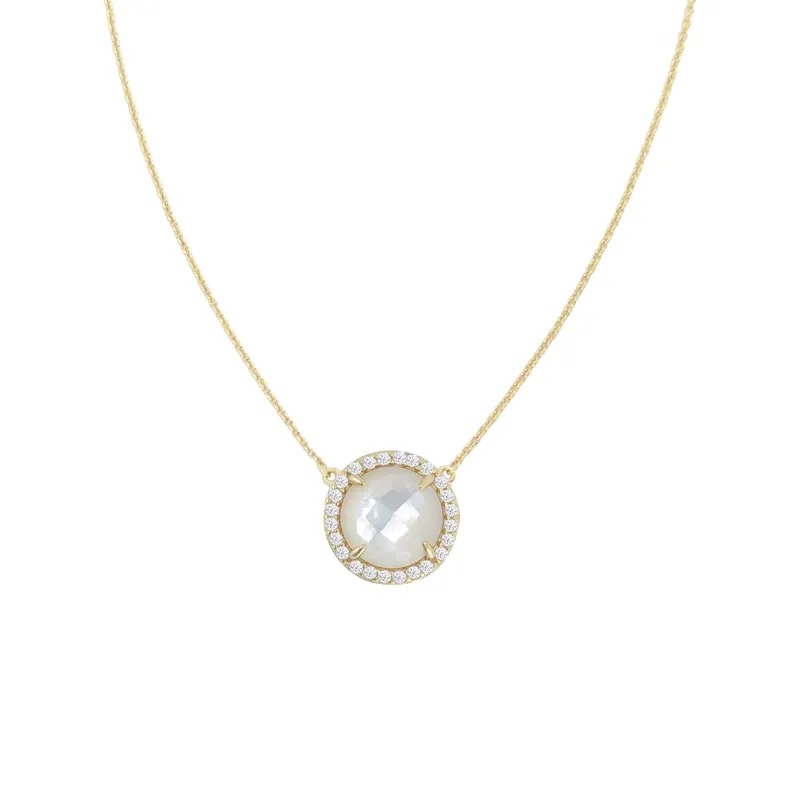 Gold Over Sterling Silver Mother Of Pearl and White Topaz Pendant Necklace with 18" Chain sold by Zulily