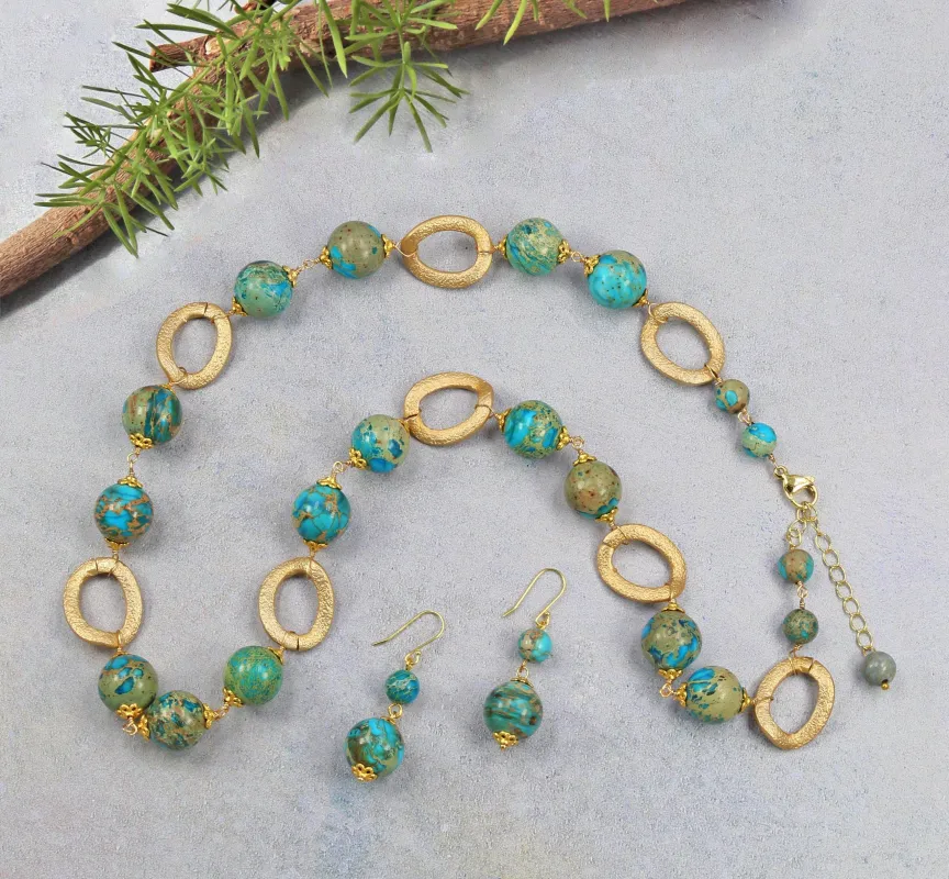 MGR Women's Imperial Jasper Hand Wire Wrapped Necklace & Imperial Jasper Earrings Set sold by Zulily