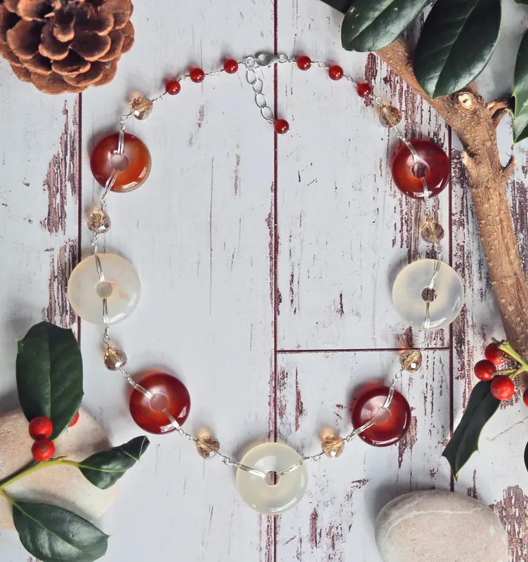 MGR Women's Carnelian Donut Life Saver Crystal Beads Hand Wire Wrapped Necklace sold by Zulily