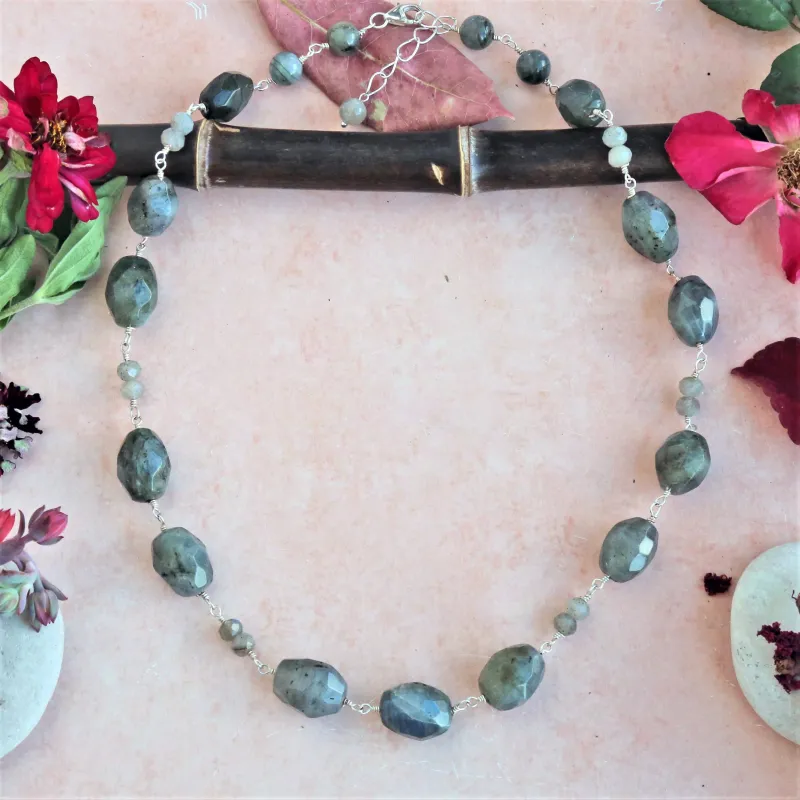 MGR Women's Faceted Labradorite Hand Beaded Rosary Style Necklace sold by Zulily