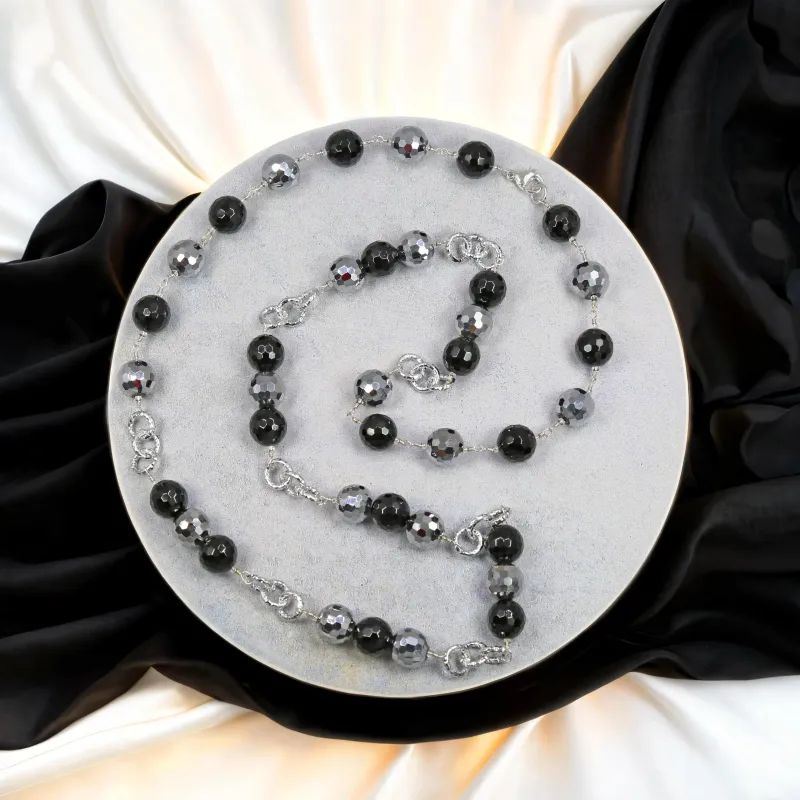 MGR Women's Faceted Onyx & Crystals Hand Beaded Rosary Style Necklace sold by Zulily