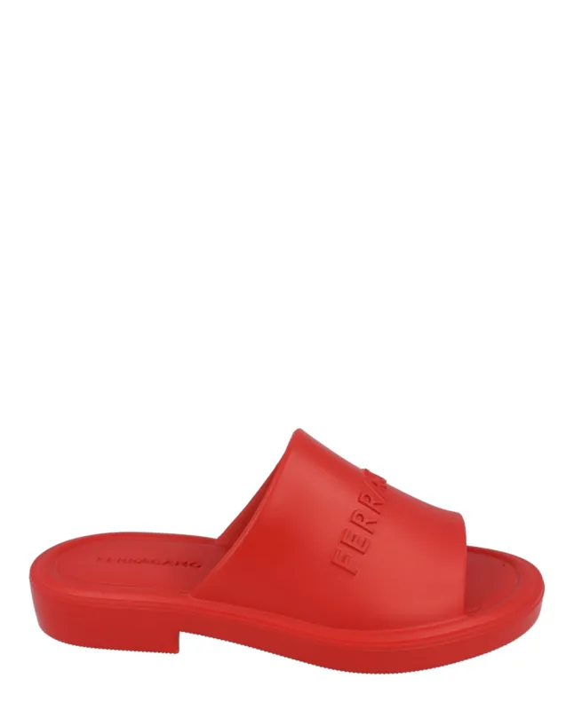 Ferragamo Giuneva Logo Embossed Slides sold by Zulily