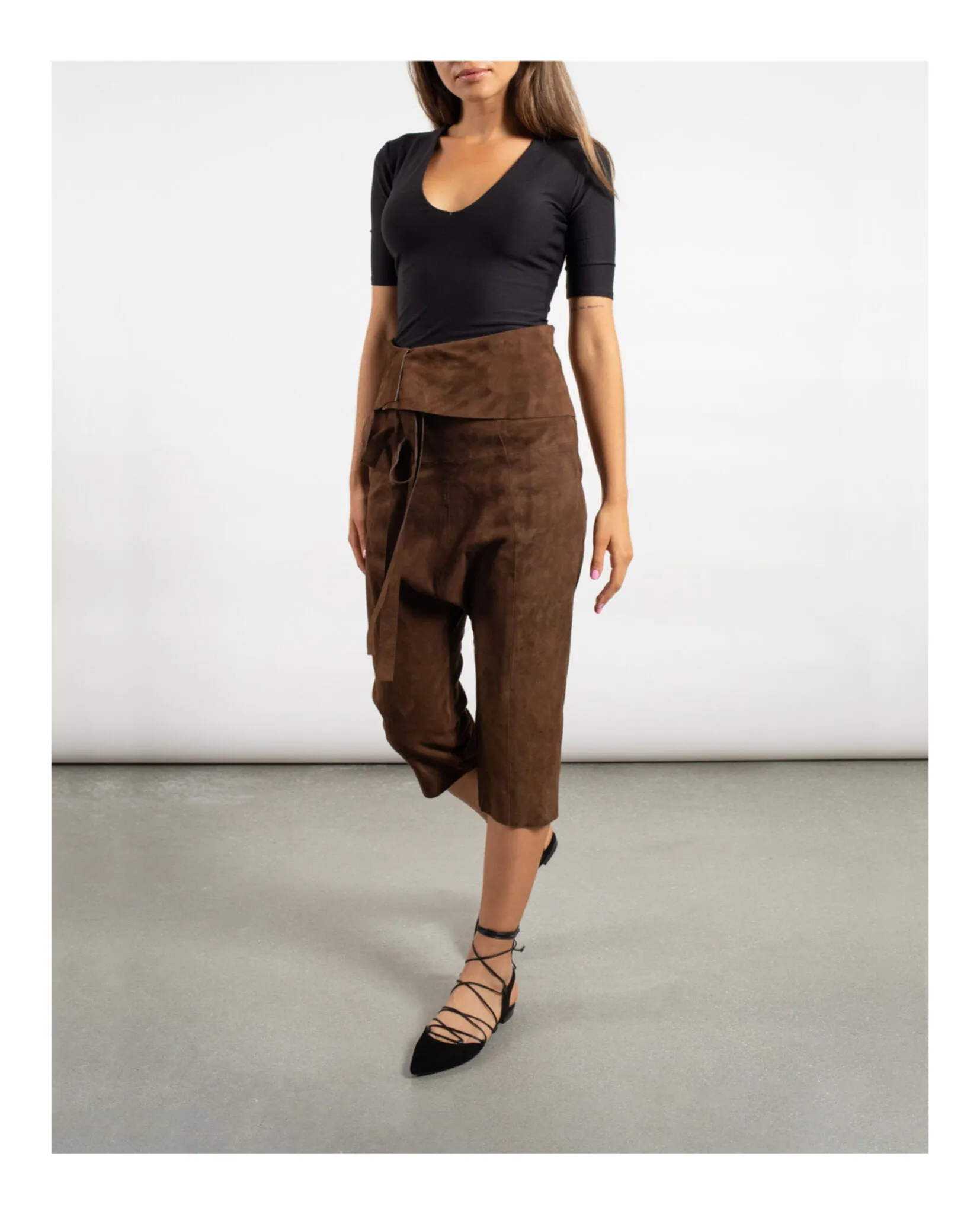 Saint Laurent Cropped Suede Droped Shorts sold by Zulily product image thumbnail 2