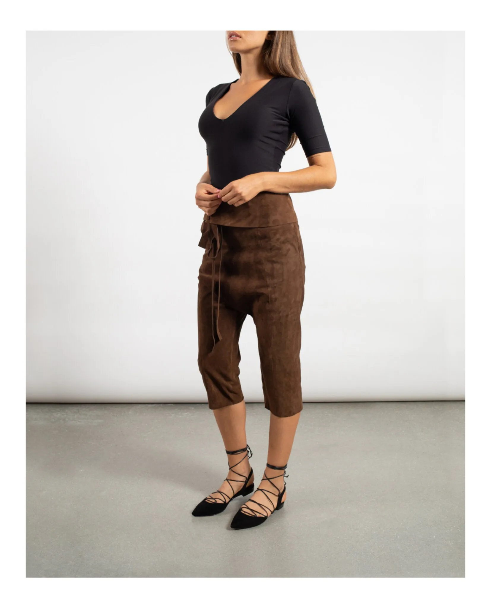 Saint Laurent Cropped Suede Droped Shorts sold by Zulily product image thumbnail 4
