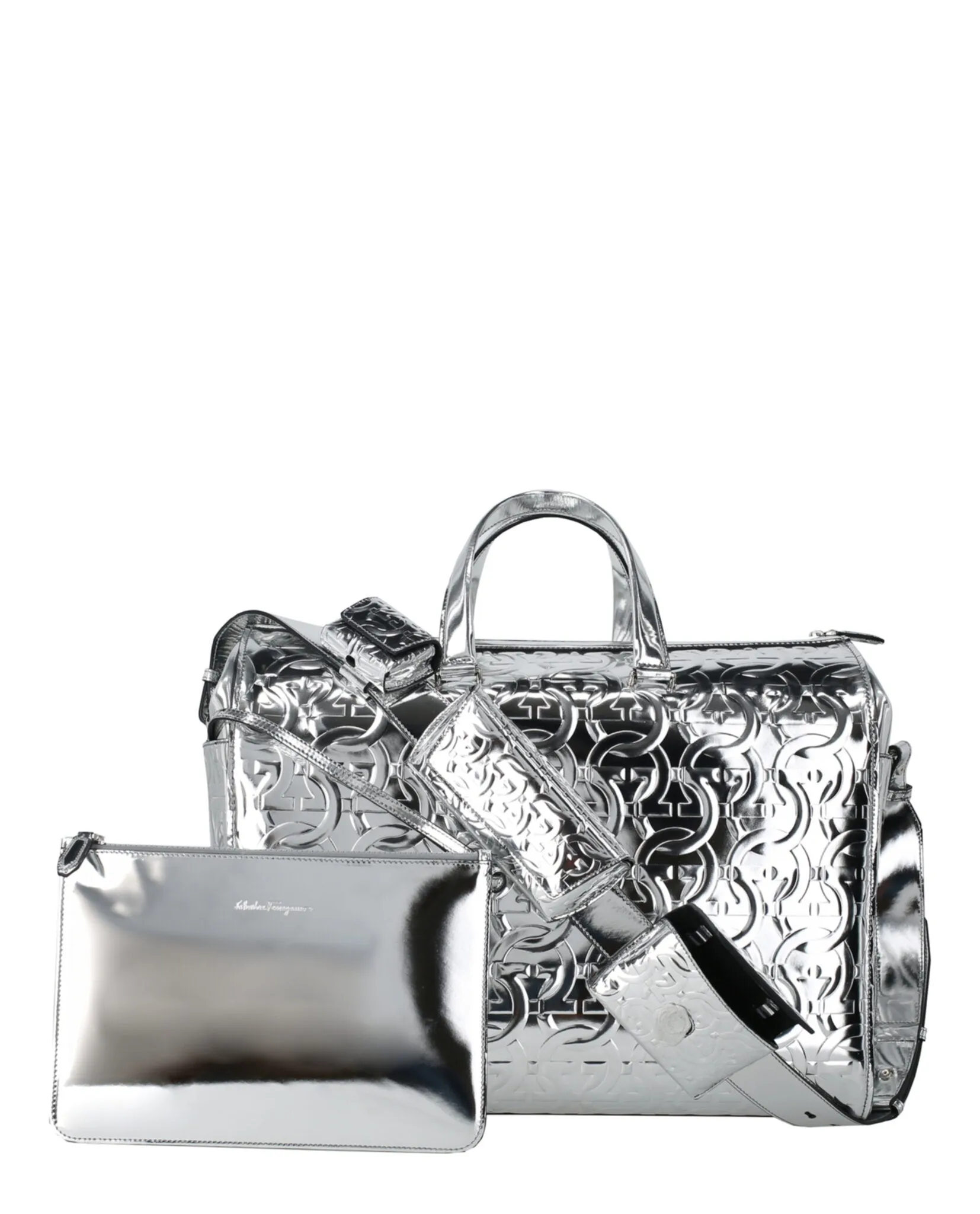 Ferragamo Brooklyn Monogram Metallic Leather Tote sold by Zulily