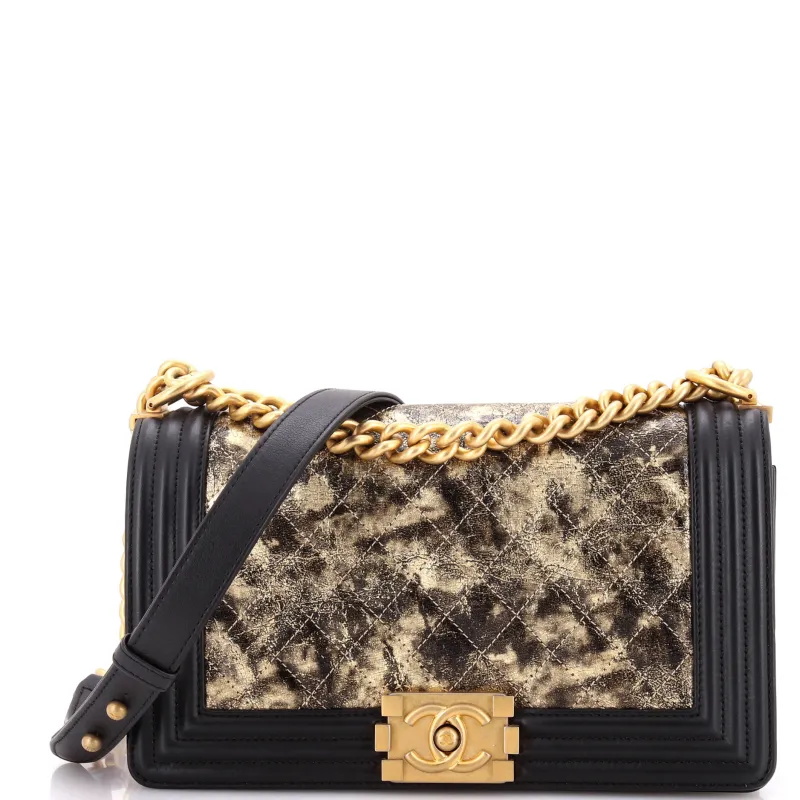 Pre-Loved Chanel Boy Flap Bag Quilted Metallic Crumpled Goatskin Old Medium sold by Zulily