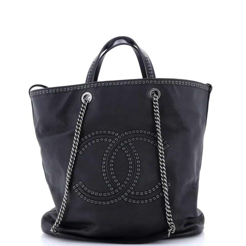 Pre-Loved Chanel Coco Eyelets Shopping Tote Caviar Large sold by Zulily