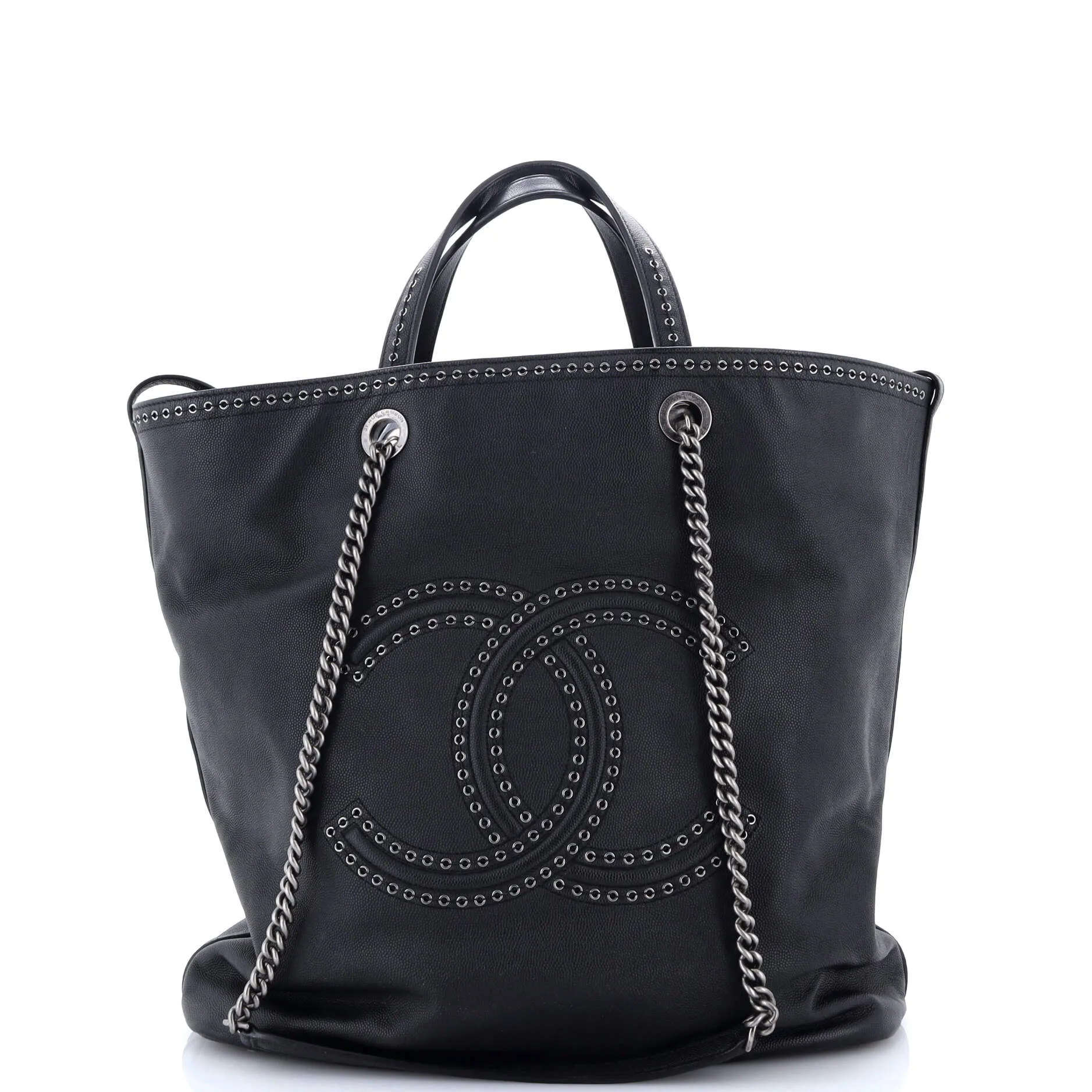 Pre-Loved Chanel Coco Eyelets Shopping Tote Caviar Large sold by Zulily