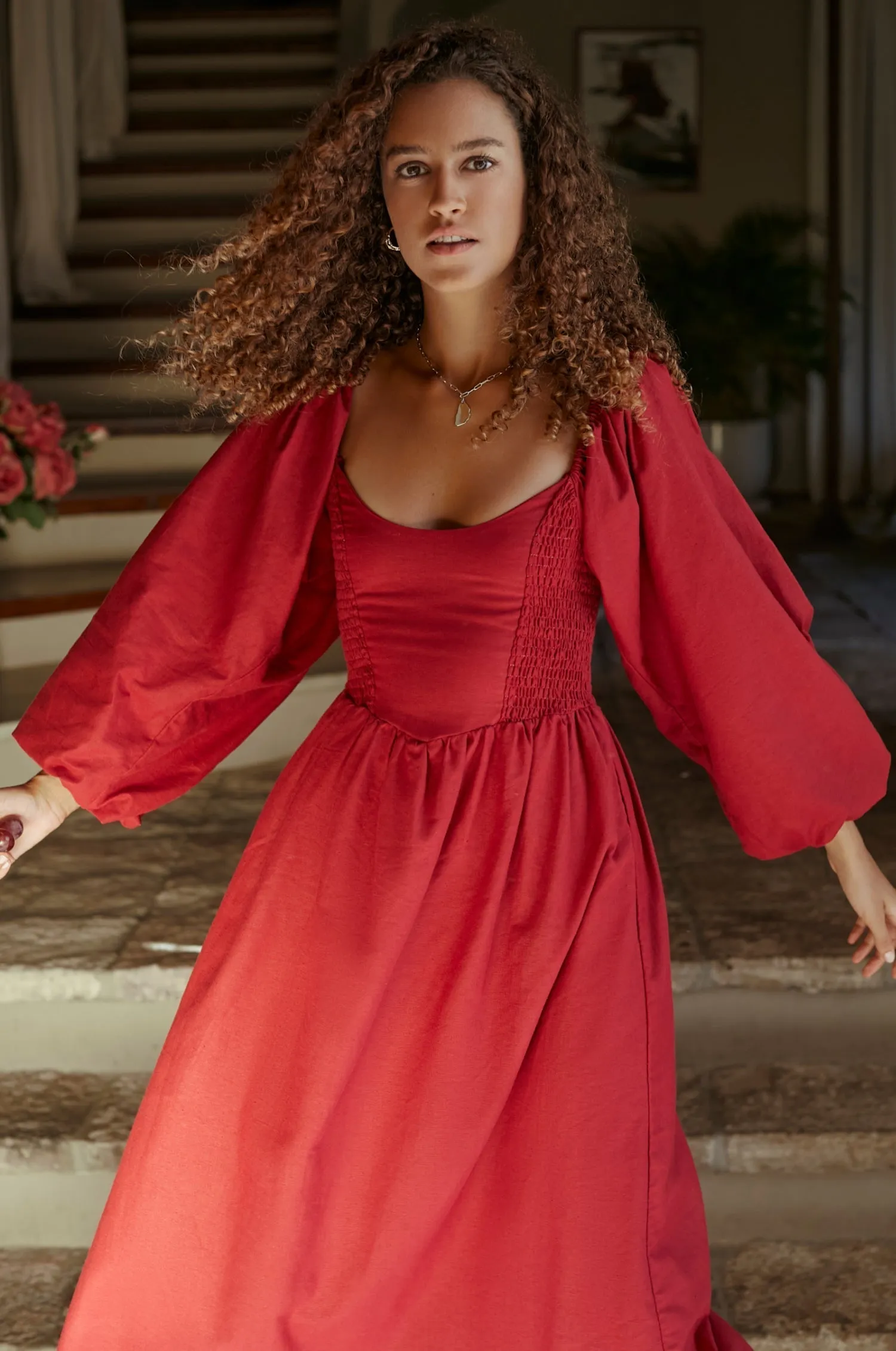 Bali ELF Alila Smocked Linen Midi Dress sold by Zulily product image thumbnail 4