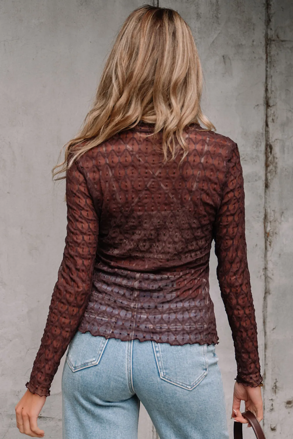 Ruth Sheer Mesh Patterned Lettuce Trim Top by Threaded Pear sold by Zulily product image thumbnail 2
