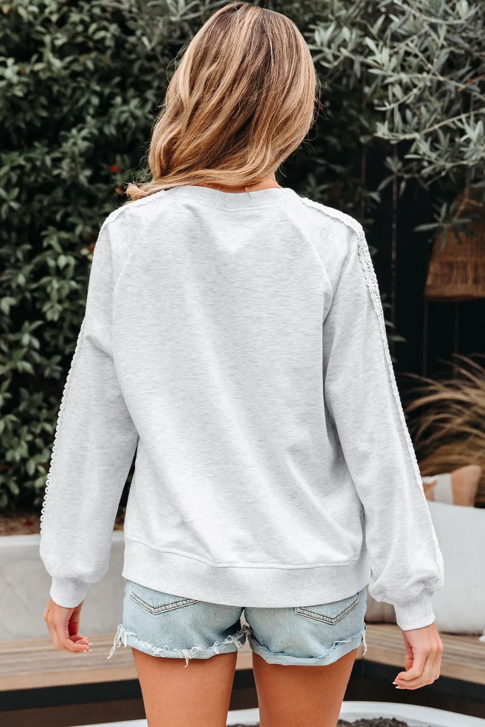 Peyton Lace Patchwork Raglan Sleeve Crew Neck Sweatshirt by Threaded Pear sold by Zulily product image thumbnail 2