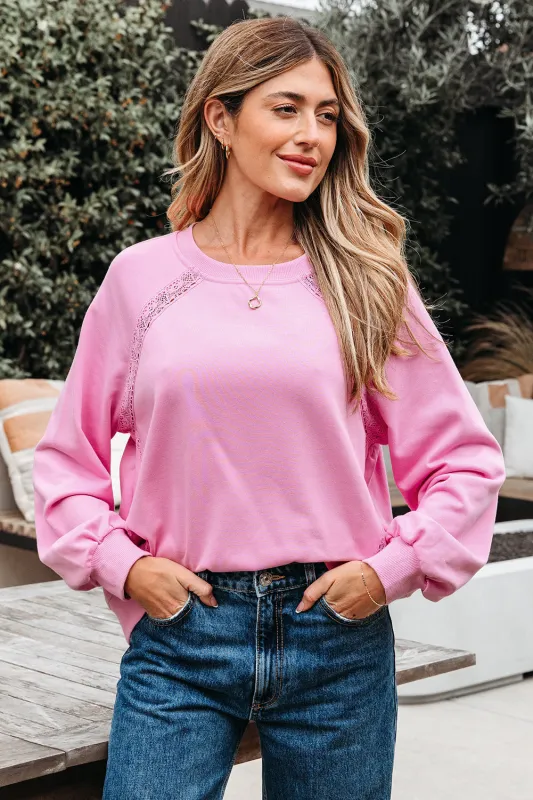 Lilah Lace Patched Raglan Sleeve Loose Fit Sweatshirt by Threaded Pear sold by Zulily