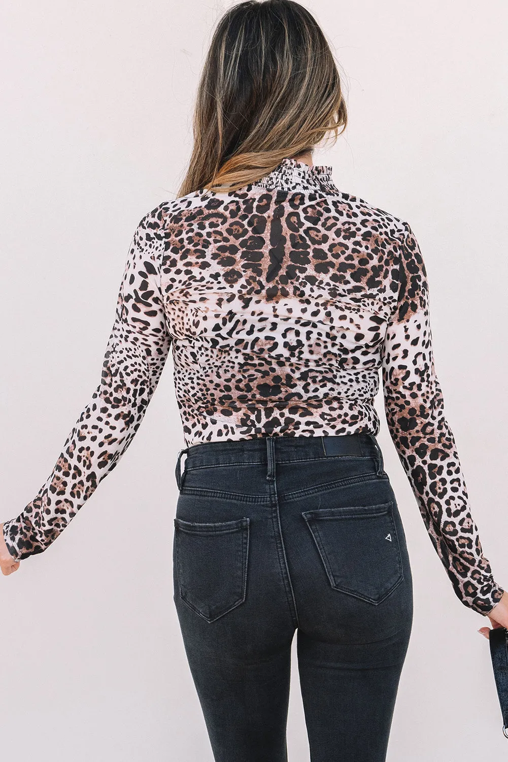 Leopard Smocked Neck Mesh Long Sleeve Bodysuit by Threaded Pear sold by Zulily product image thumbnail 2