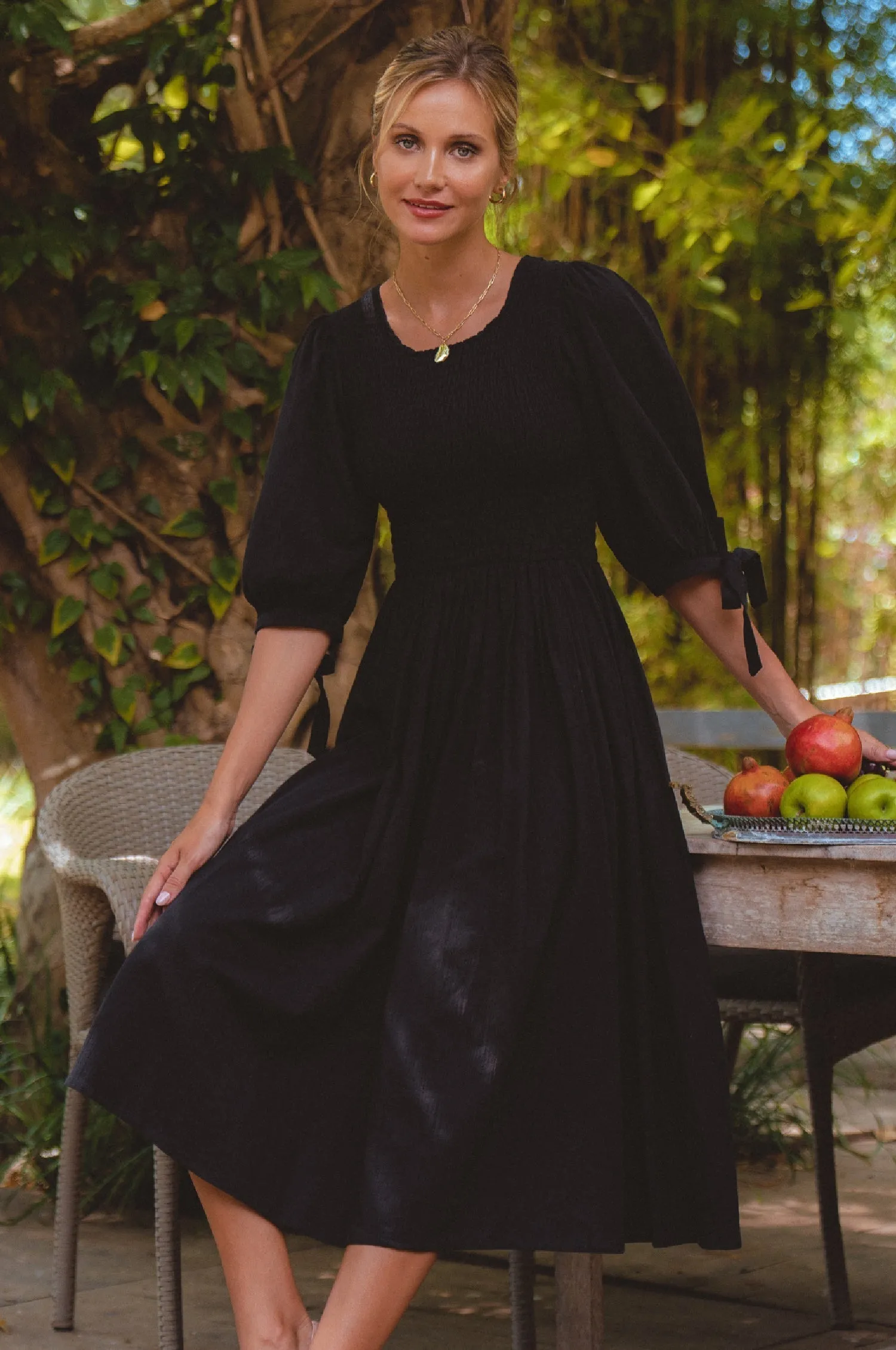 Bali ELF Women's Freya Smocked Linen Midi Dress sold by Zulily product image thumbnail 2