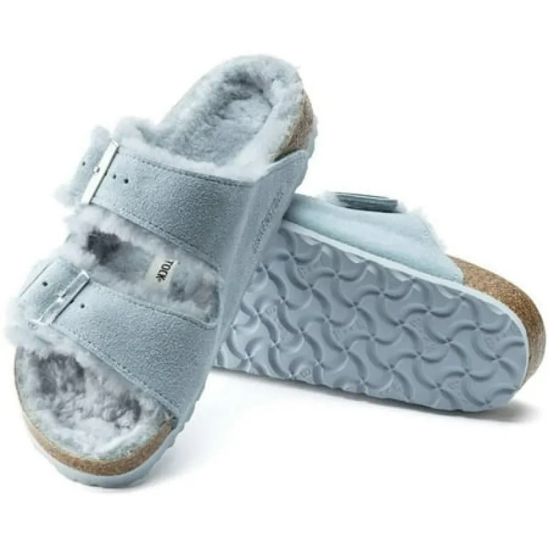 Birkenstock Arizona Shearling Suede Leather Light Blue sold by Zulily