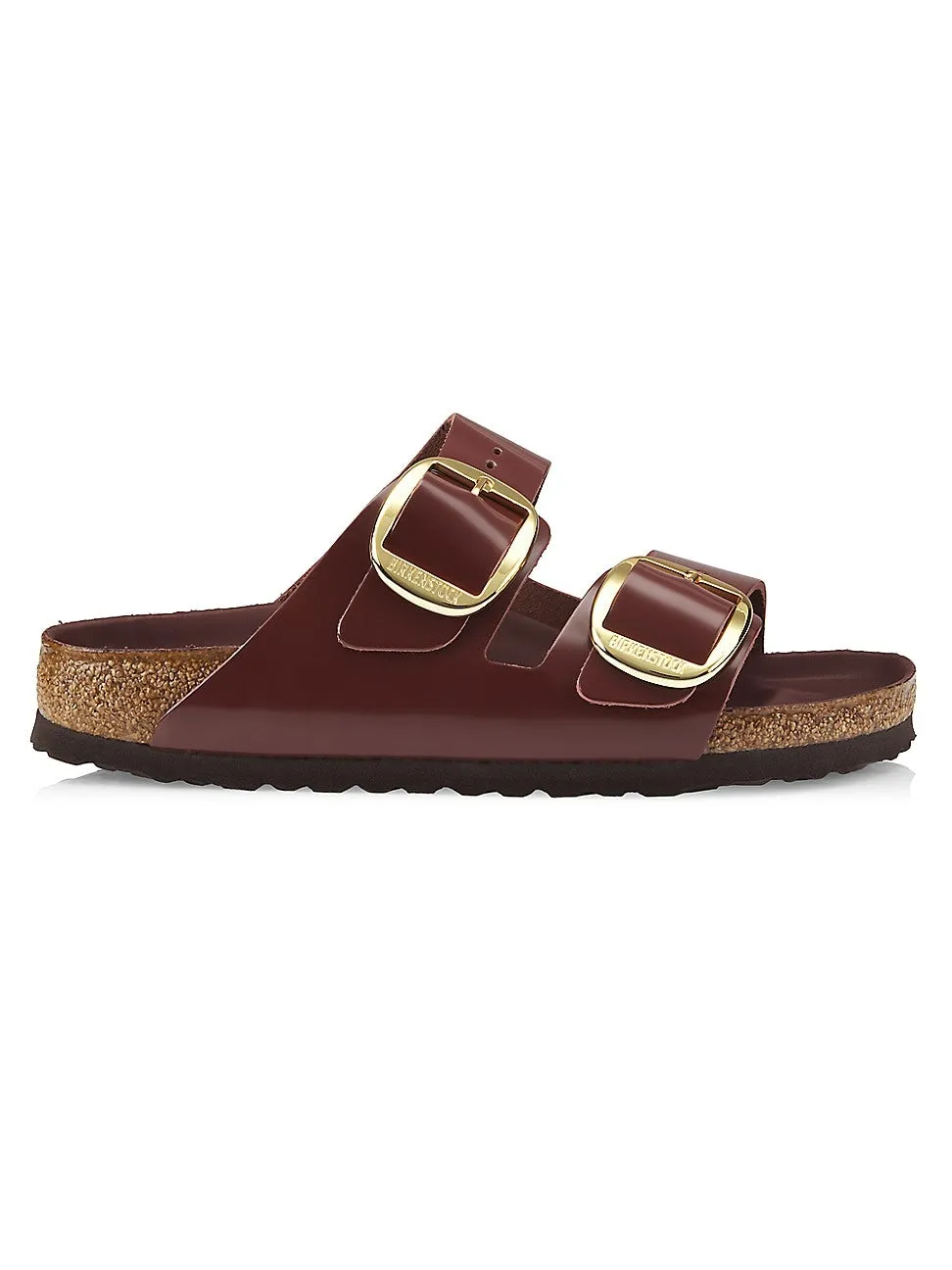 Birkenstock Arizona Big Buckle Natural Leather Patent High Shine Chocolate sold by Zulily