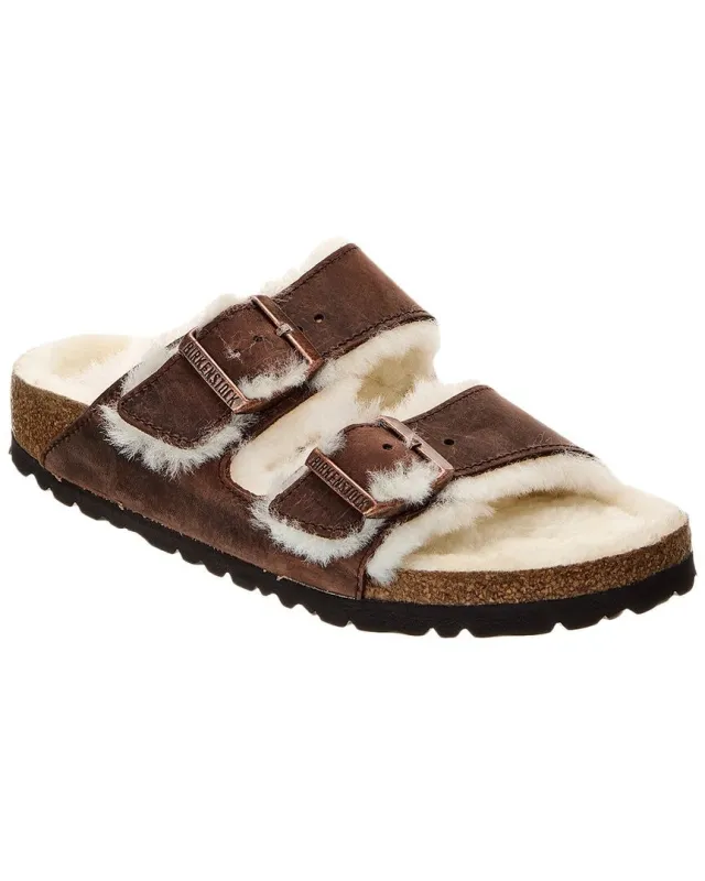 Birkenstock Arizona Shearling Waxy Leather Oiled Habana sold by Zulily
