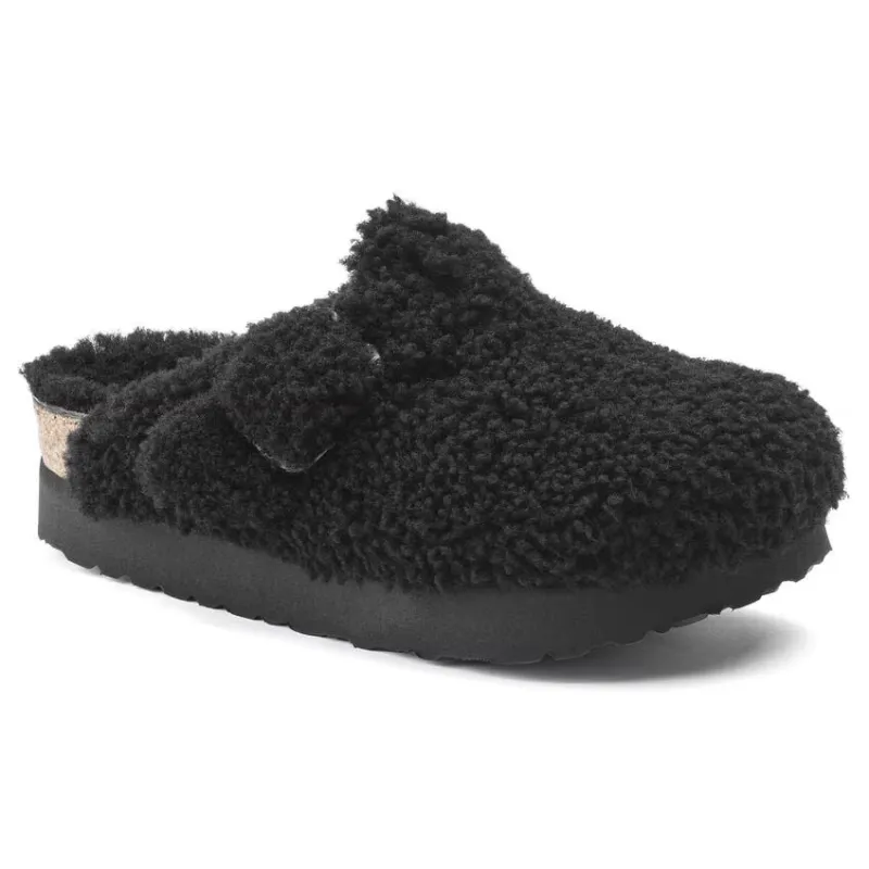 Birkenstock Boston Big Buckle Flex Platform Shearling Teddy Black made by Birkenstock