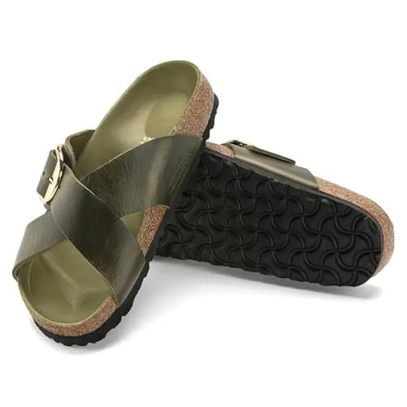 Birkenstock Siena Big Buckle Oiled Leather Olive Green sold by Zulily