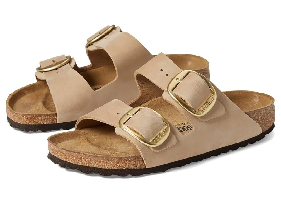 Birkenstock Arizona Big Buckle Nubuck Leather Sandcastle sold by Zulily