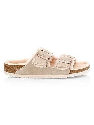 Birkenstock Arizona Shearling Suede Leather Nude sold by Zulily