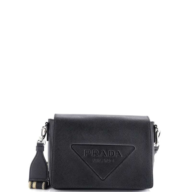 Pre-Loved Prada Triangle Logo Flap Crossbody Bag Embossed Saffiano Leather Small sold by Zulily