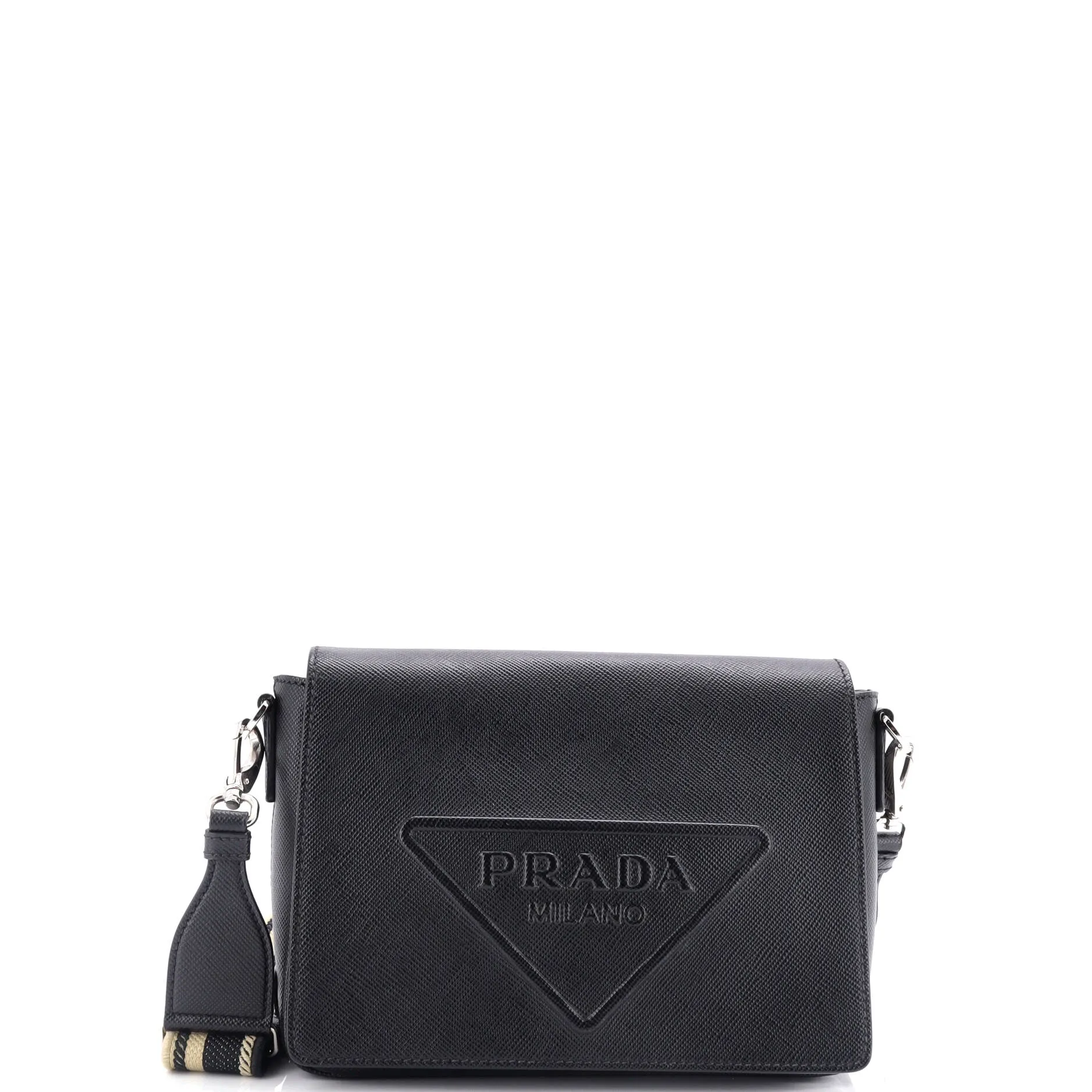 Pre-Loved Prada Triangle Logo Flap Crossbody Bag Embossed Saffiano Leather Small sold by Zulily