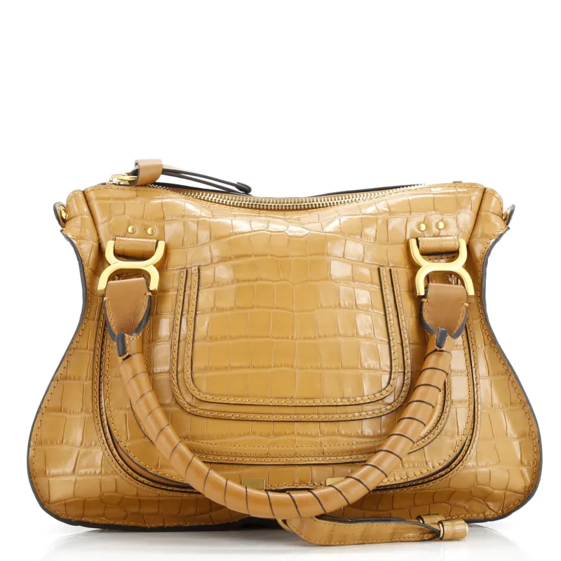 Pre-Loved Chloe Marcie Satchel Crocodile Embossed Leather Medium sold by Zulily