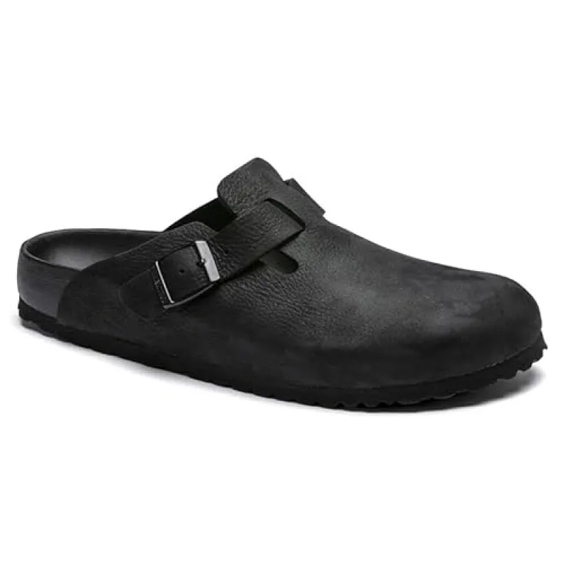 Birkenstock Boston Leather Black Clogs sold by Zulily
